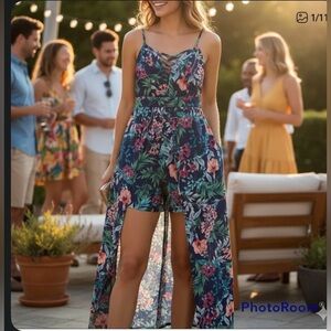 Love J Floral High Low Short Attached Long Dress adjustable Size M 100%Polyester